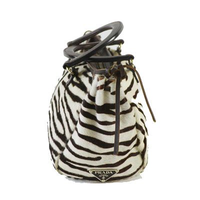 Prada Calf Hair Brown Ecru Zebra Leather Handbag