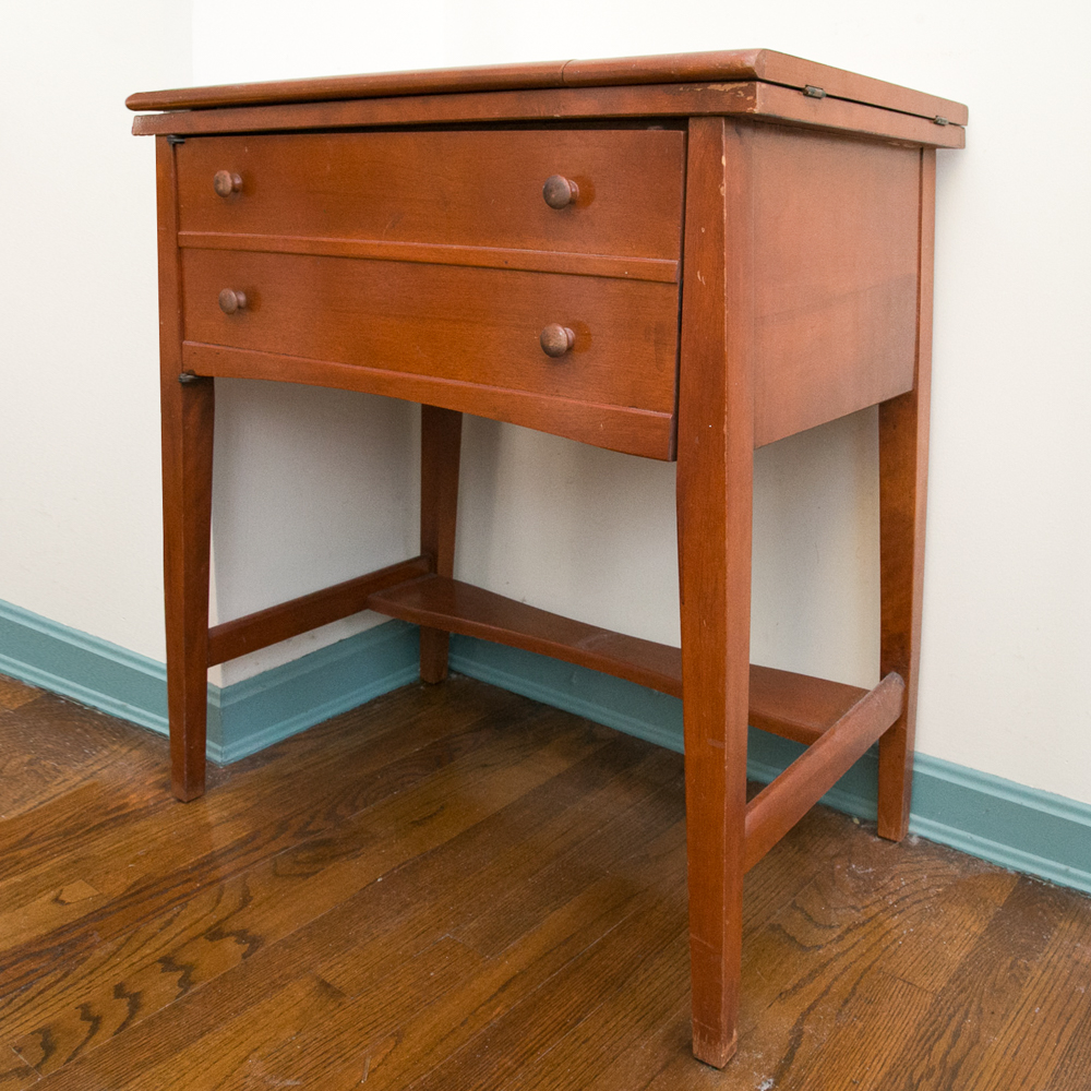 Vintage White Brand Sewing Machine and Cabinet