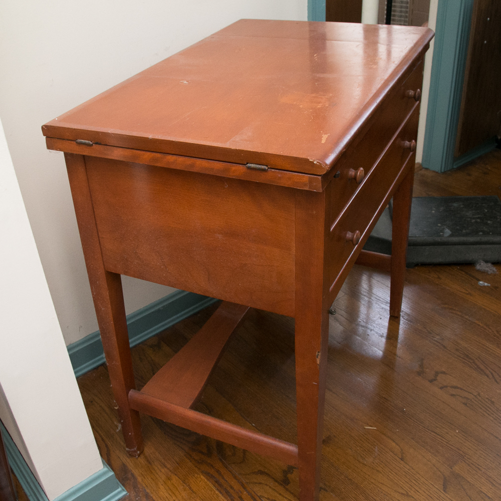 Vintage White Brand Sewing Machine and Cabinet