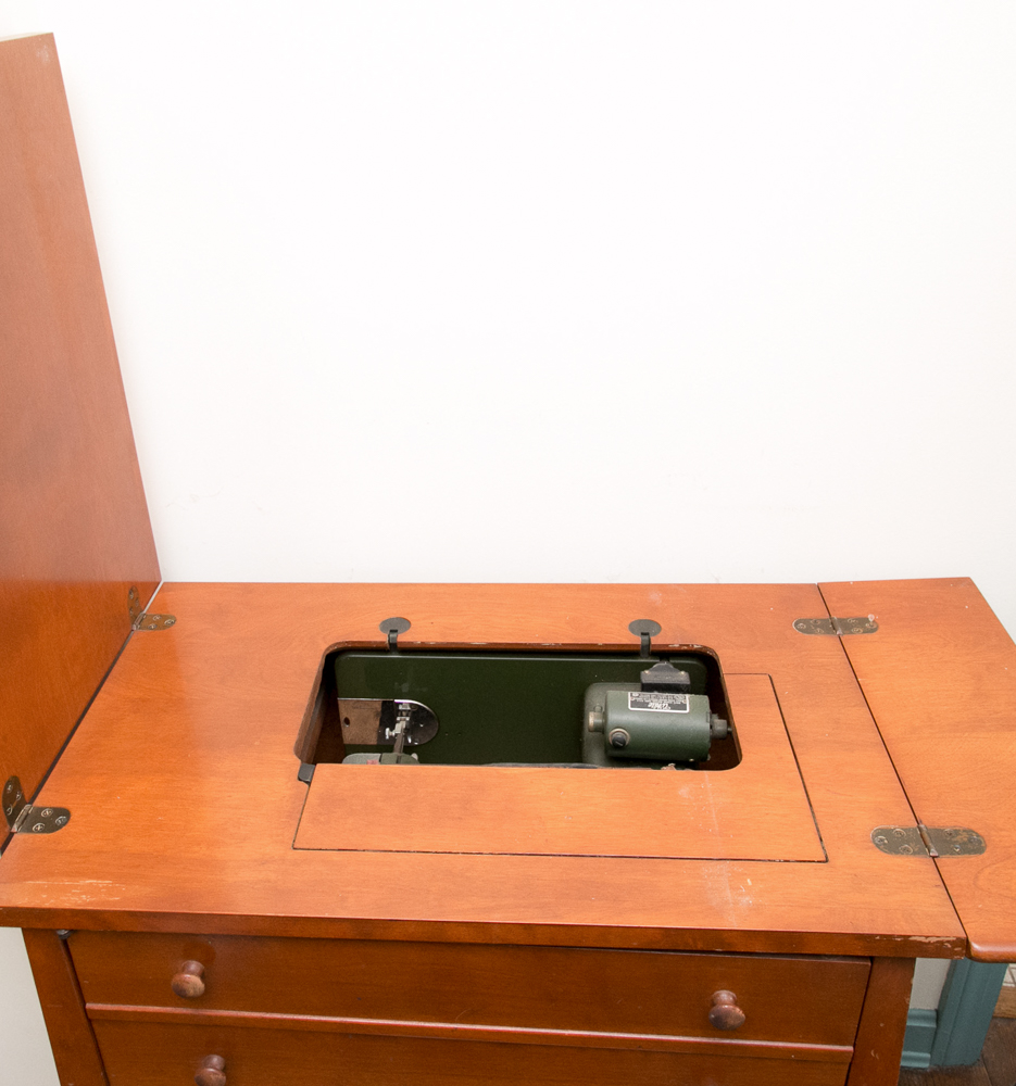 Vintage White Brand Sewing Machine and Cabinet