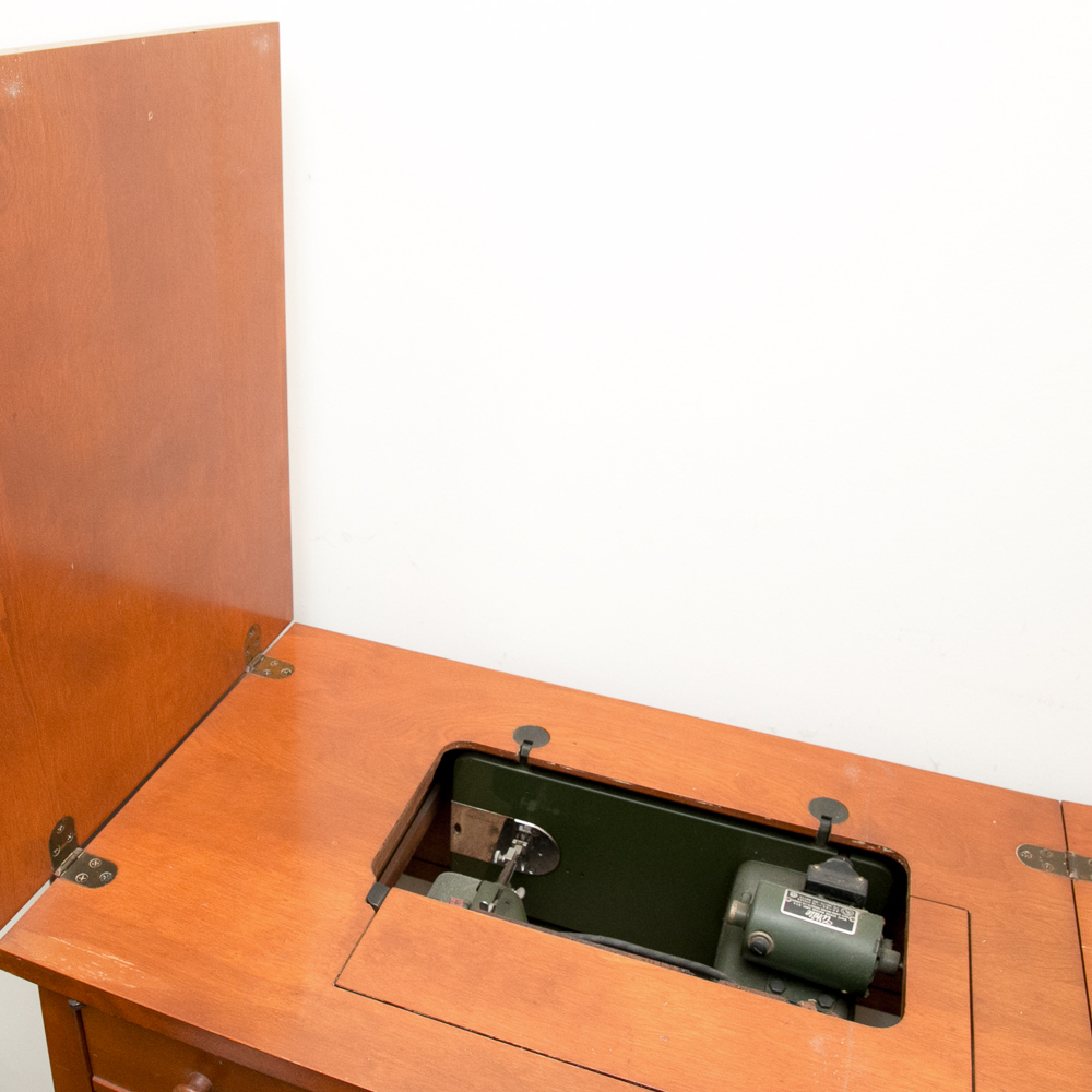 Vintage White Brand Sewing Machine and Cabinet