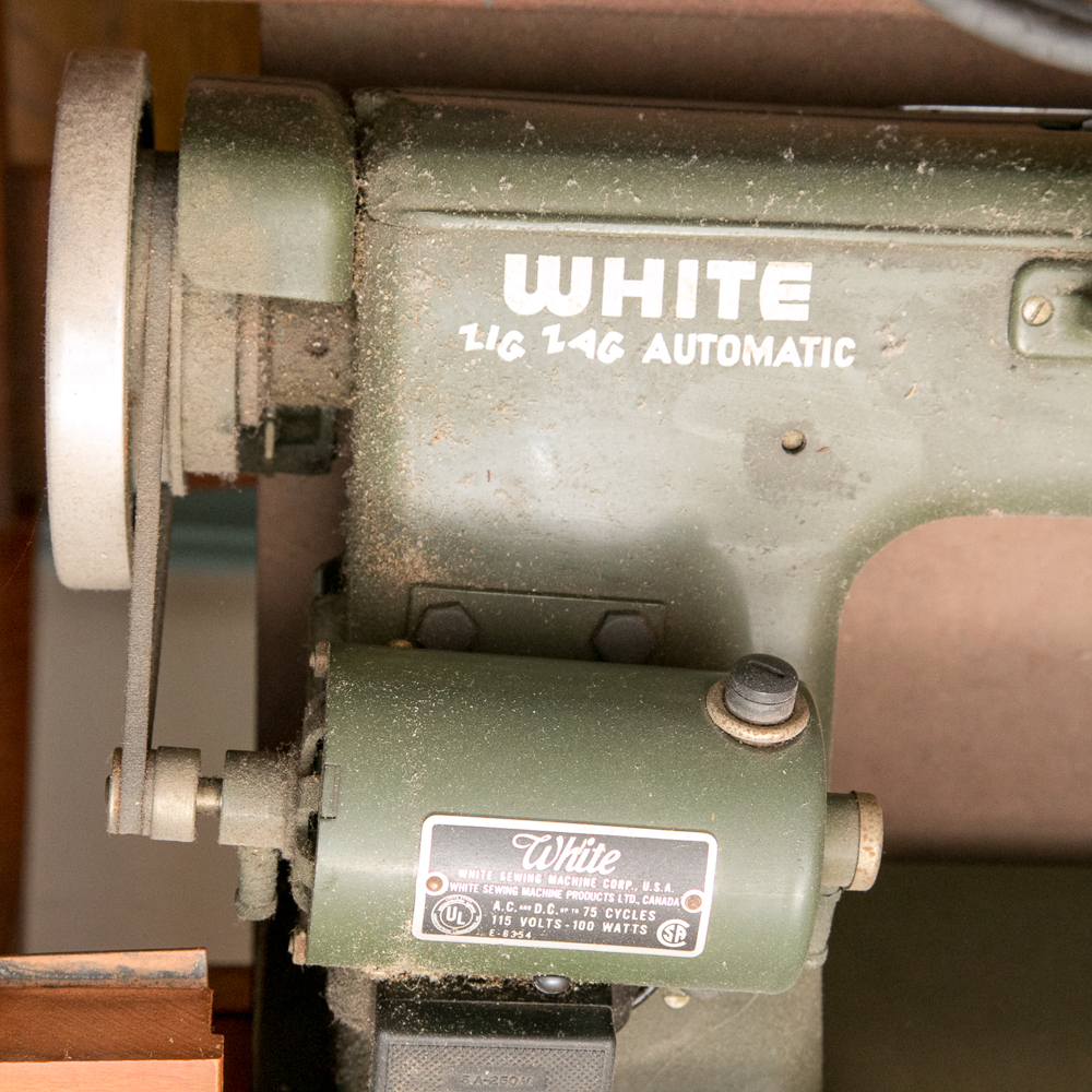 Vintage White Brand Sewing Machine and Cabinet