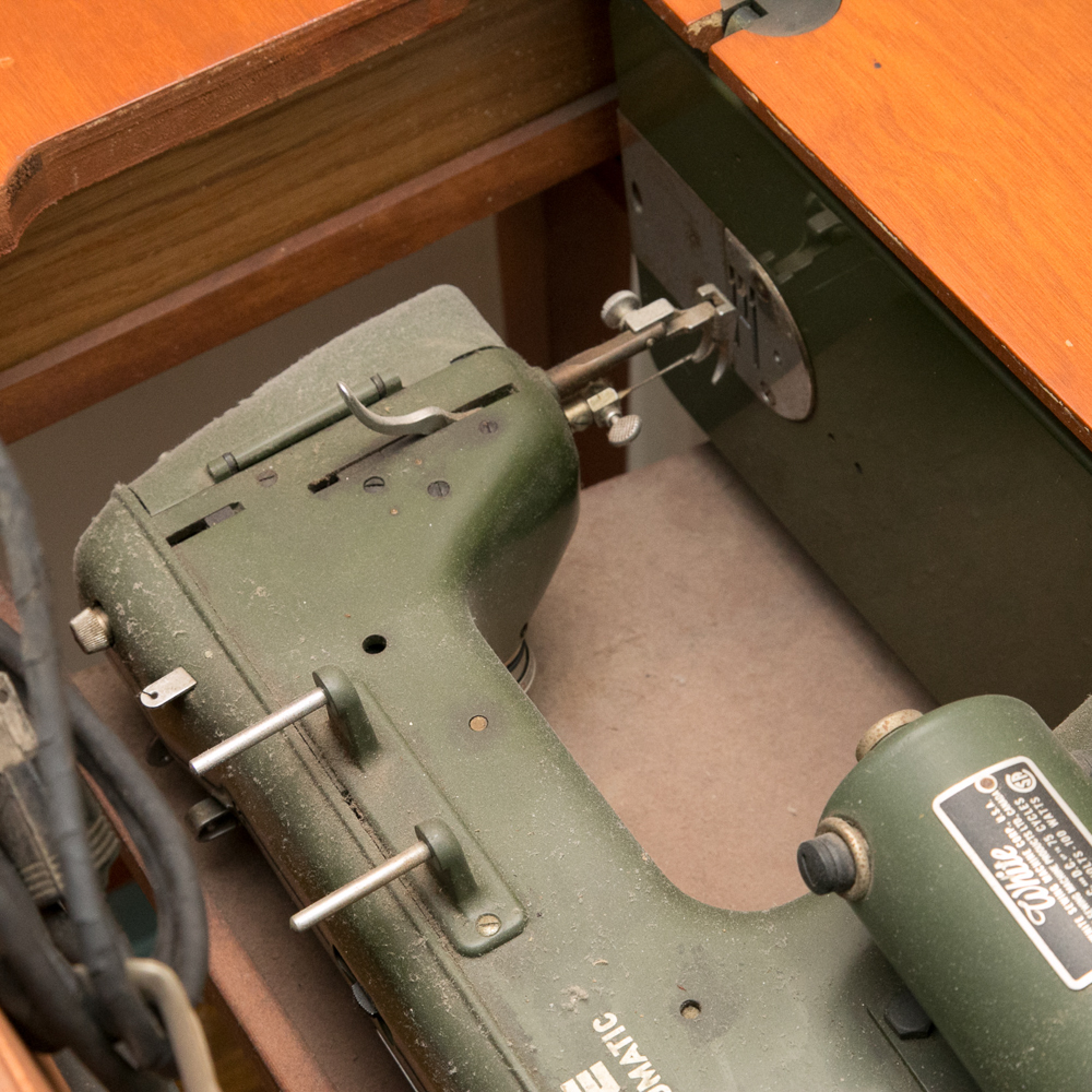 Vintage White Brand Sewing Machine and Cabinet