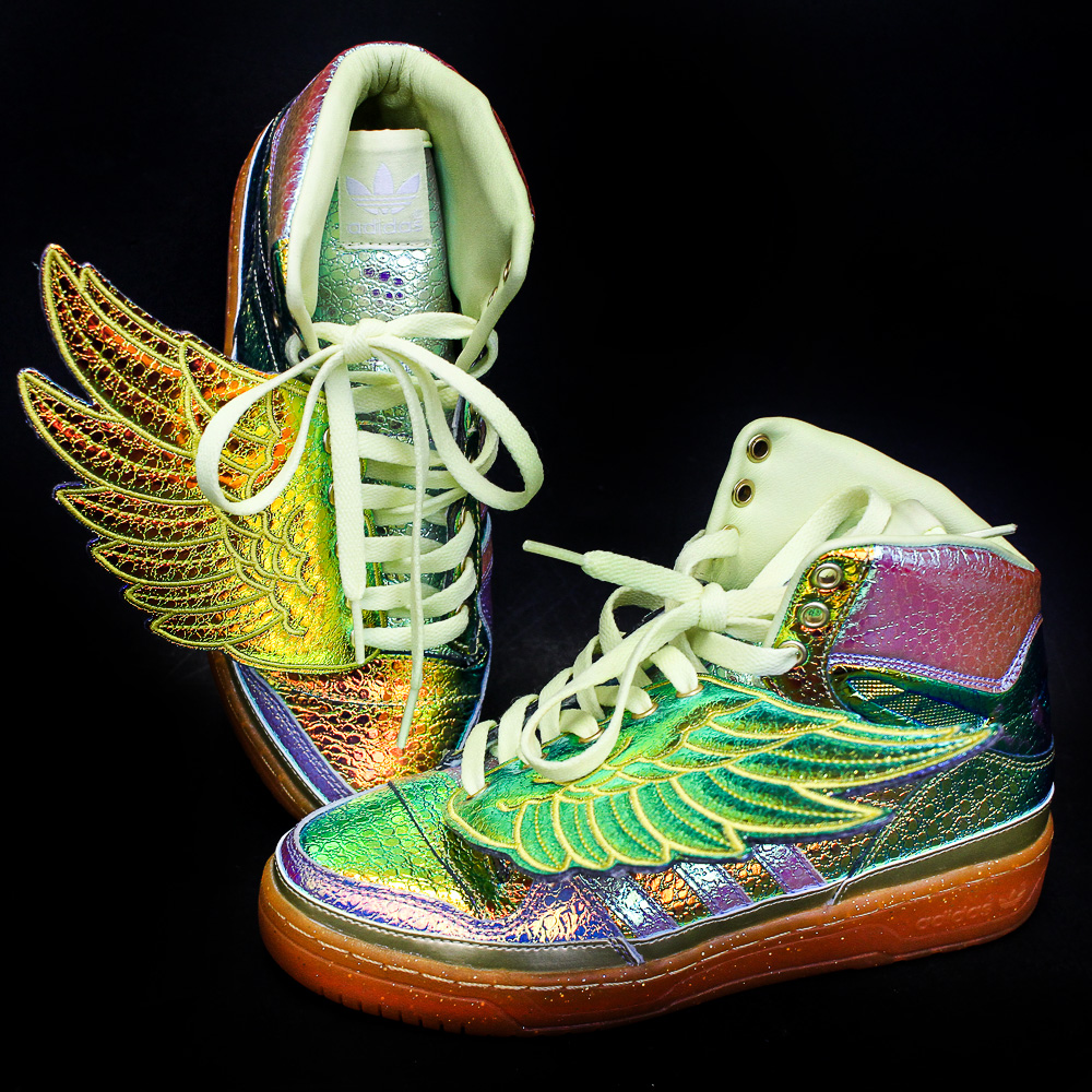 2014 Jeremy Scott Adidas Iridescent Gold Foil Wings Sneakers