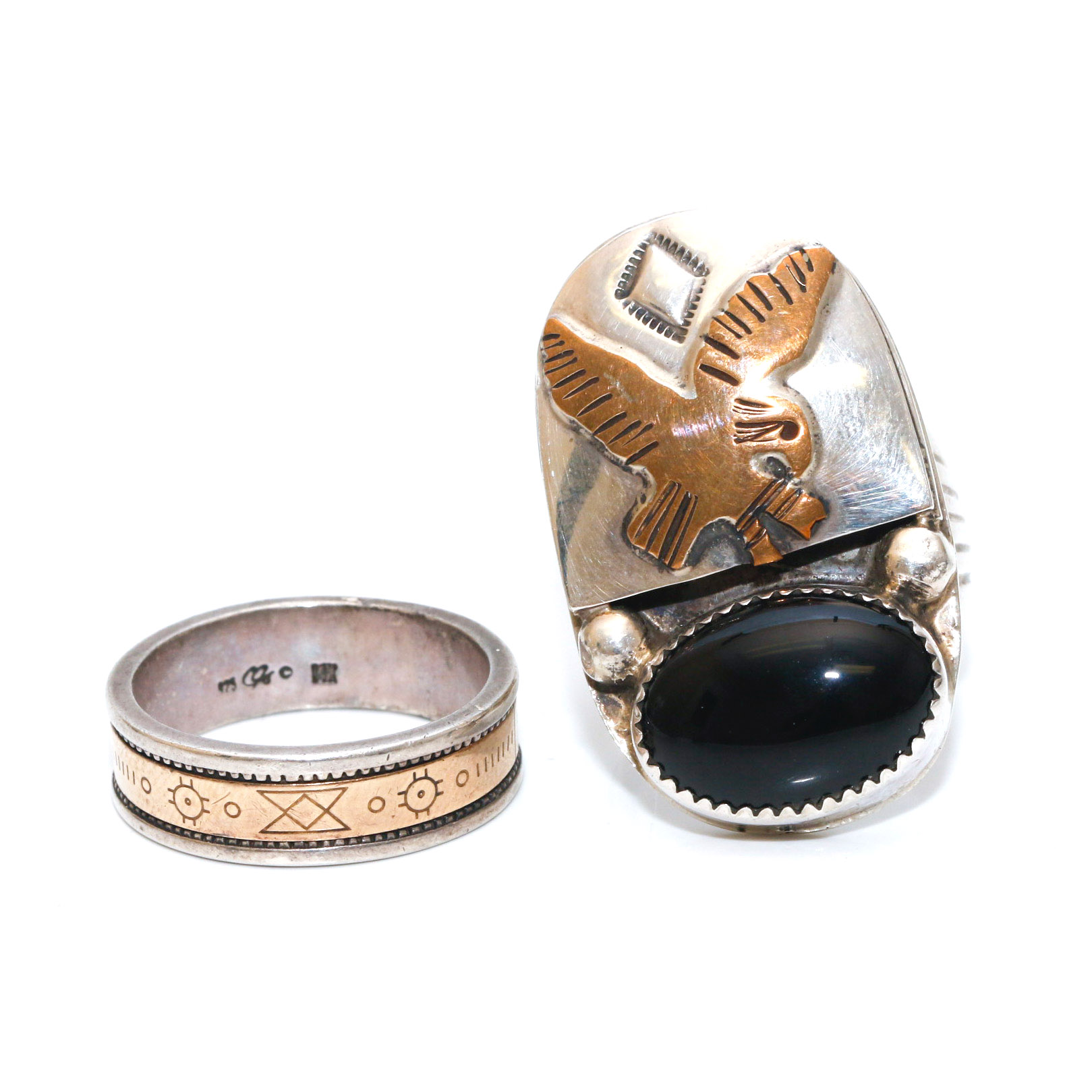 Pair of Men's Sterling Silver Rings Inc. Navajo Tommy Moore