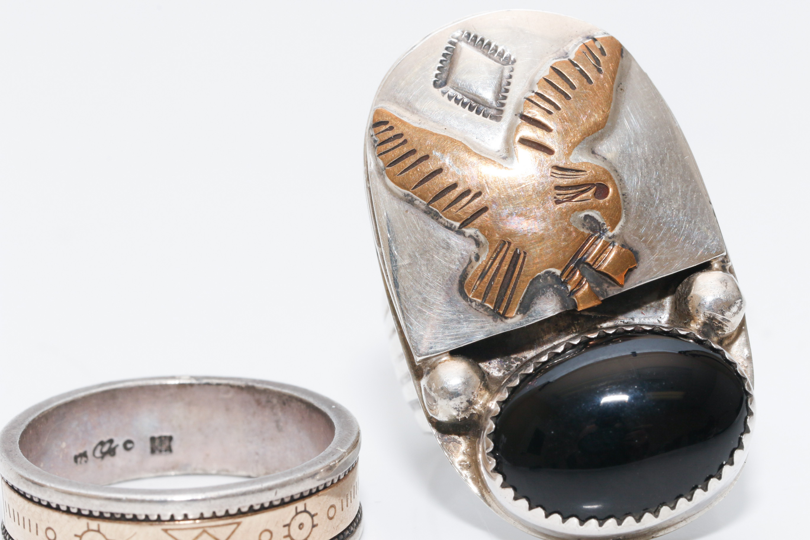 Pair of Men's Sterling Silver Rings Inc. Navajo Tommy Moore