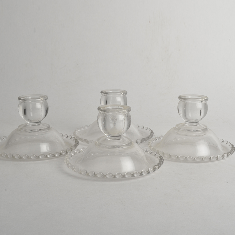 Group of Vintage Colorless Molded Candlesticks and Tableware
