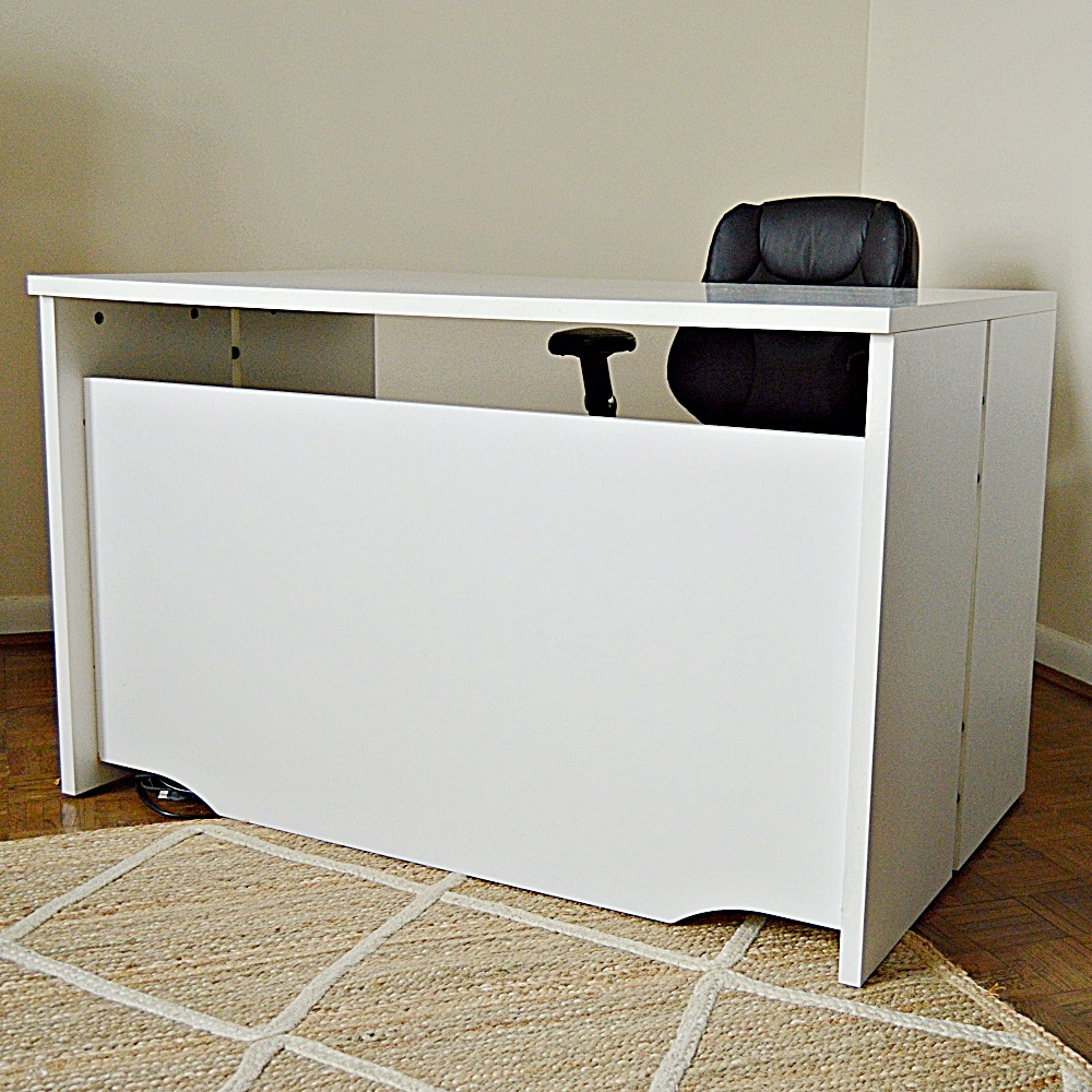 Modern White Laminate Desk and Black Office Chair