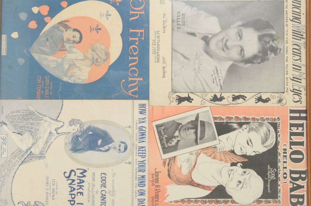 Signed Rudy Vallée and Other Framed Sheet Music