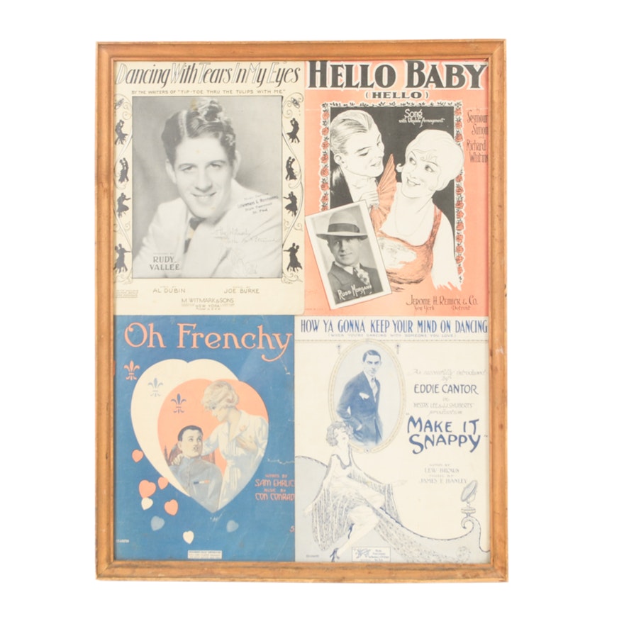 Signed Rudy Vallée and Other Framed Sheet Music