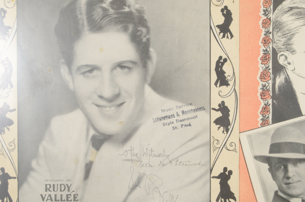 Signed Rudy Vallée and Other Framed Sheet Music