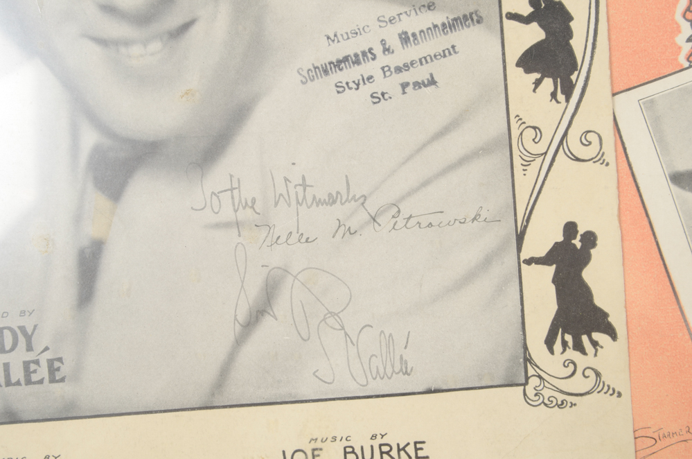 Signed Rudy Vallée and Other Framed Sheet Music