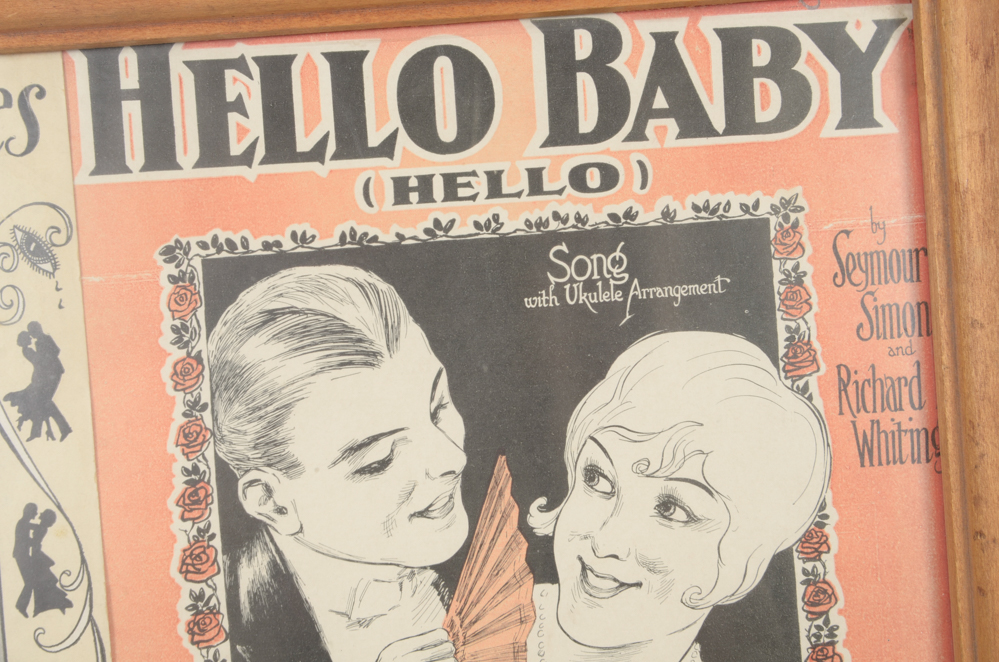 Signed Rudy Vallée and Other Framed Sheet Music