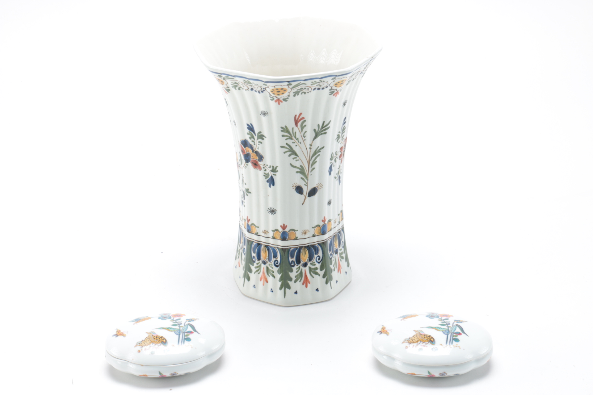 Porcelain Vase and Trinket Boxes Featuring Delft