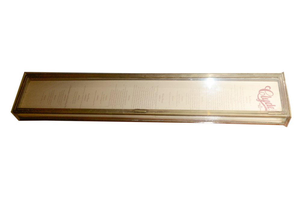 Glass and Brass Wine List Display Case