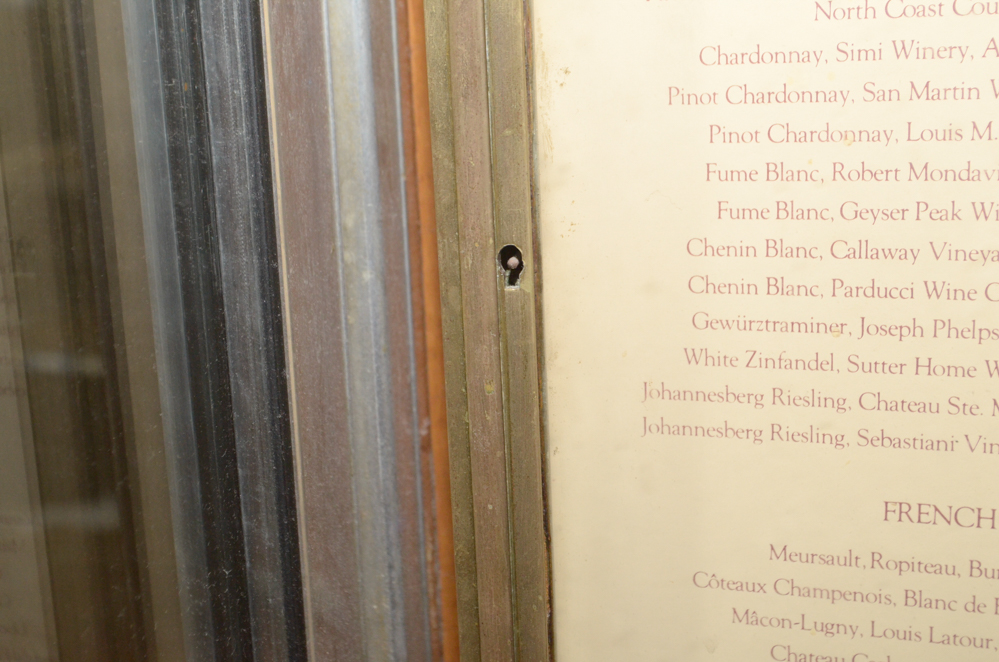 Glass and Brass Wine List Display Case