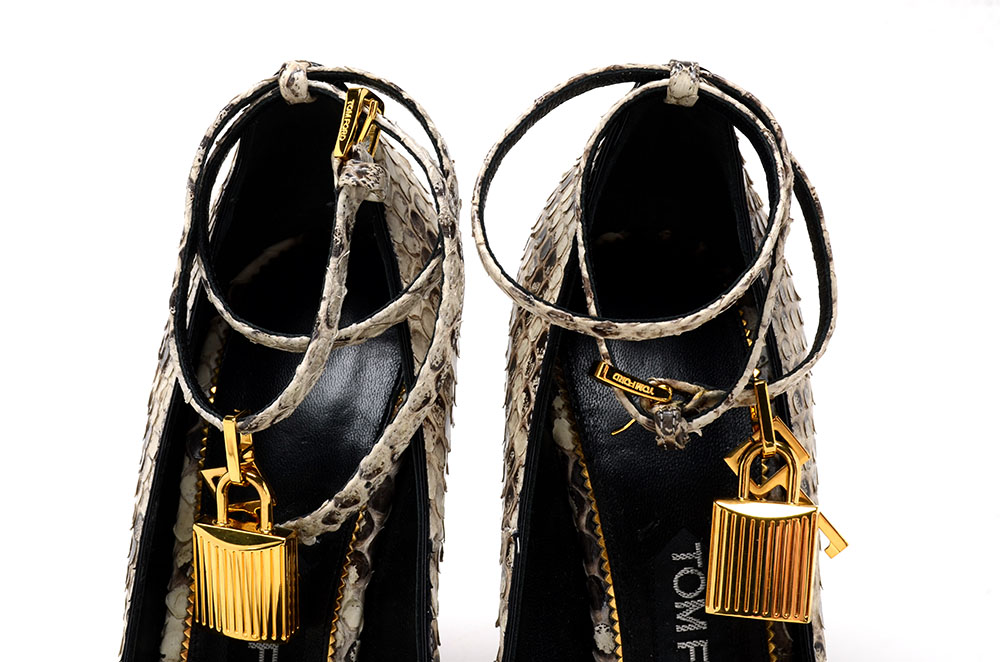Tom Ford Black and White Python Dress Pumps with Ankle Locks