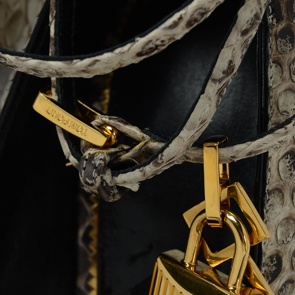 Tom Ford Black and White Python Dress Pumps with Ankle Locks