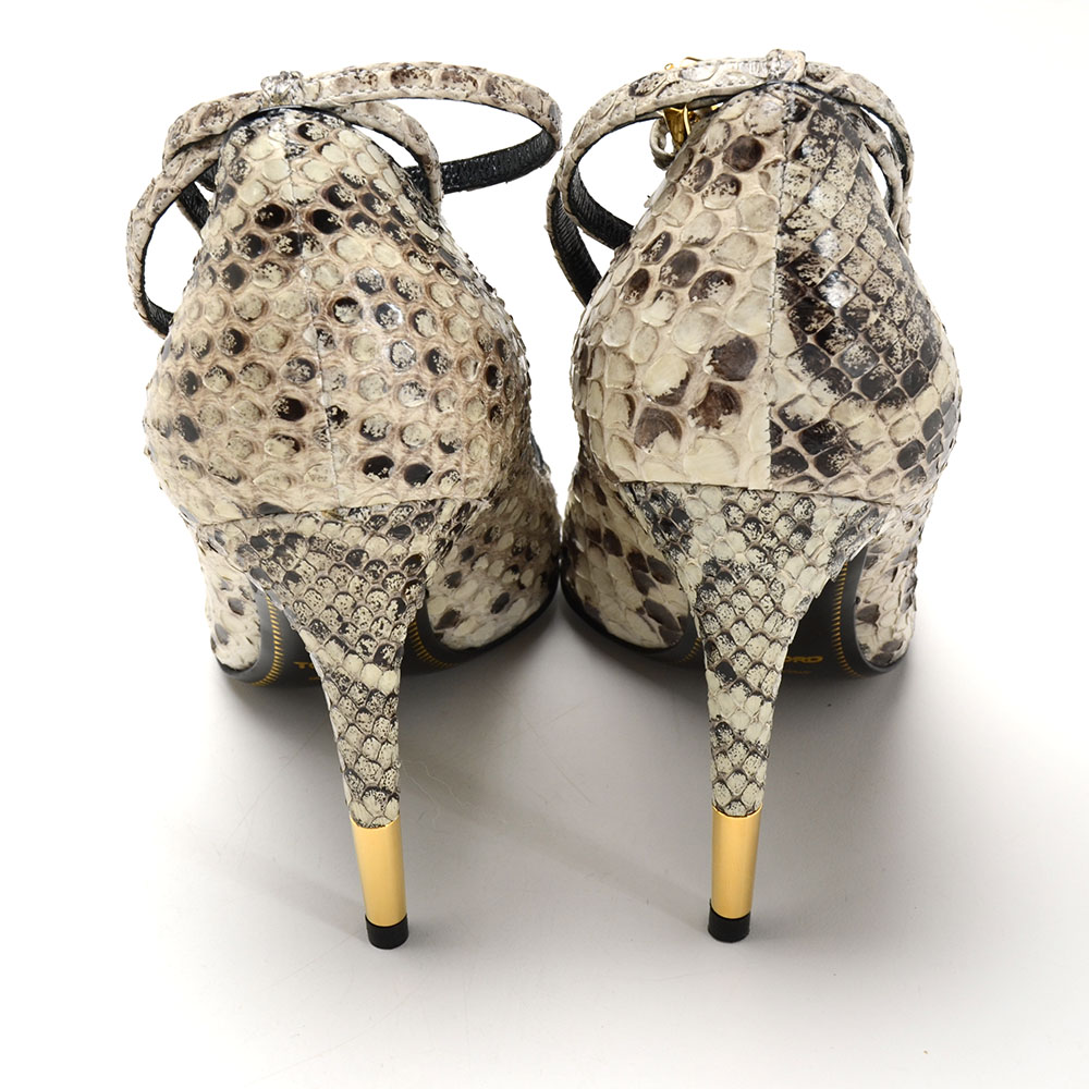 Tom Ford Black and White Python Dress Pumps with Ankle Locks
