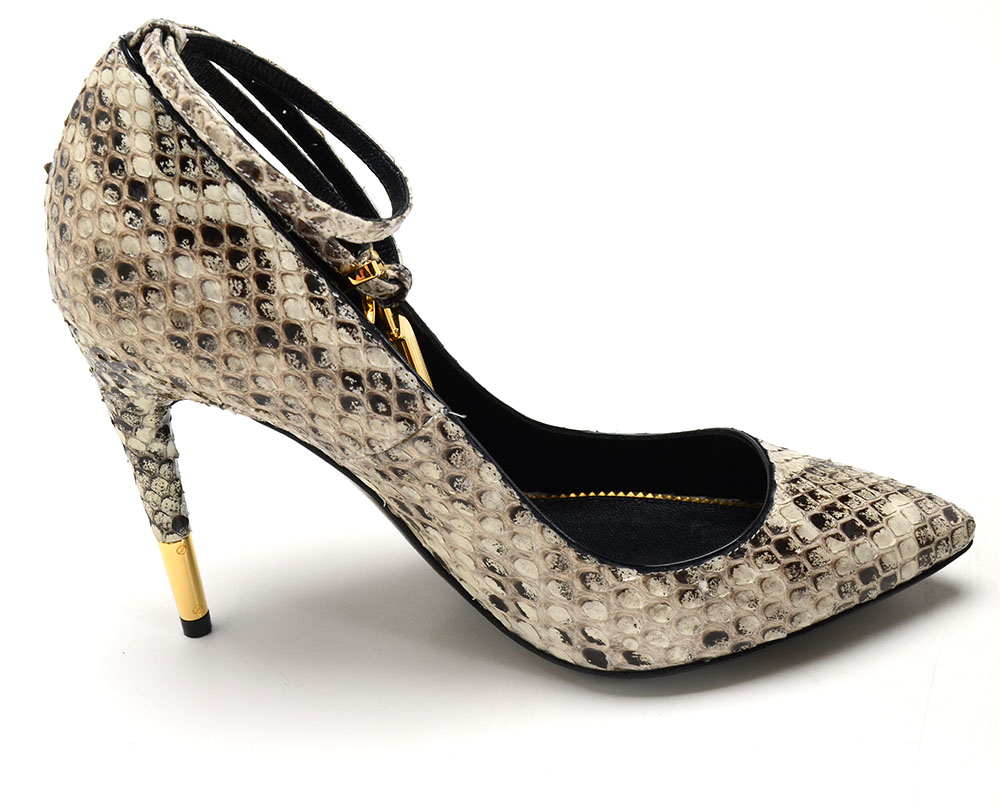 Tom Ford Black and White Python Dress Pumps with Ankle Locks