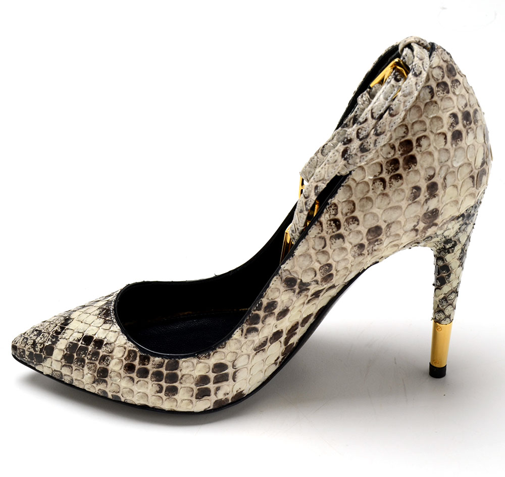 Tom Ford Black and White Python Dress Pumps with Ankle Locks