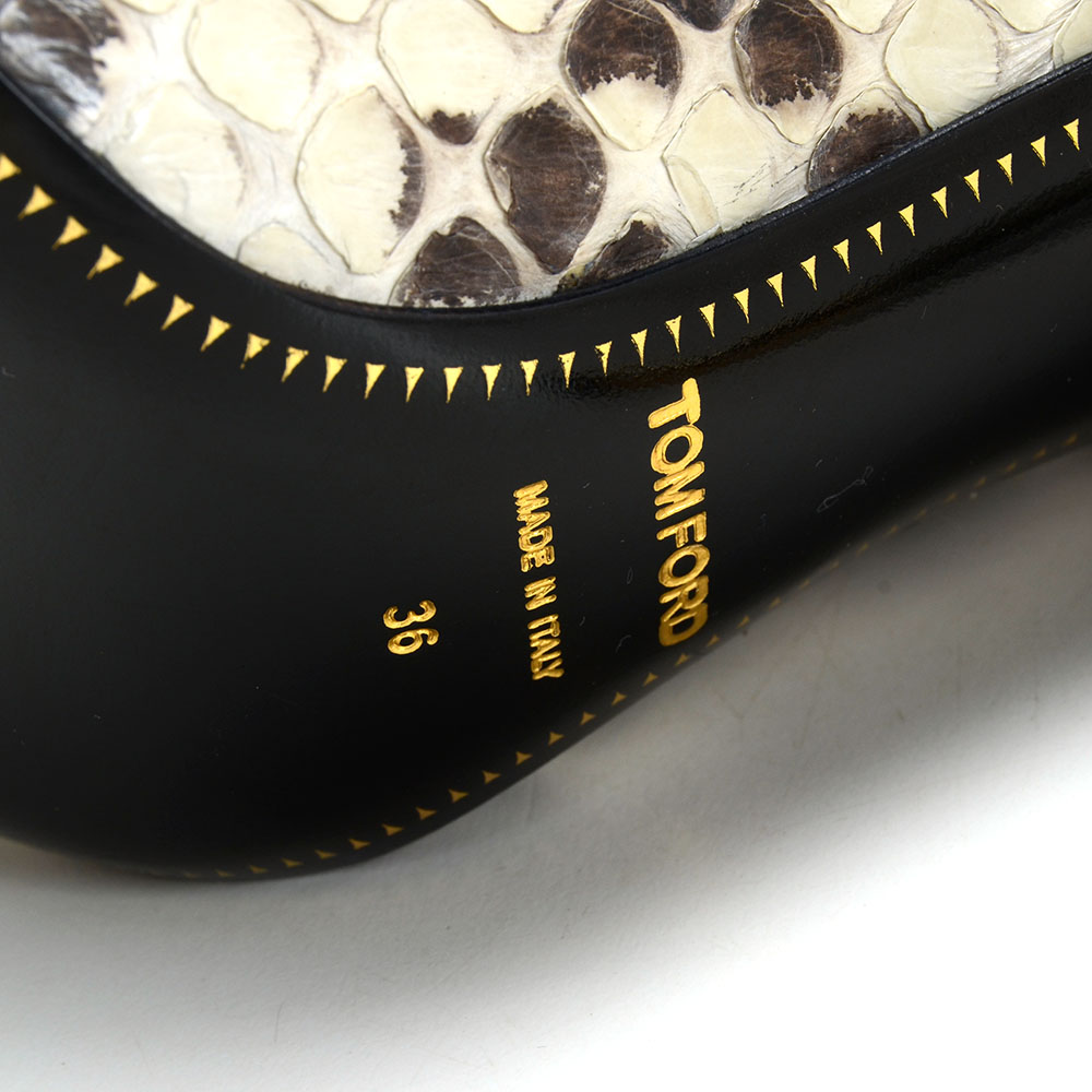 Tom Ford Black and White Python Dress Pumps with Ankle Locks