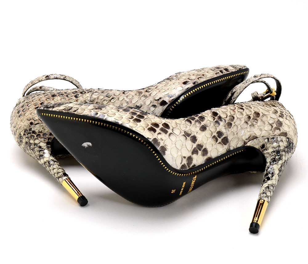 Tom Ford Black and White Python Dress Pumps with Ankle Locks