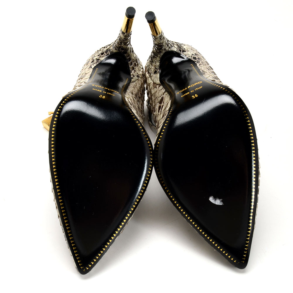 Tom Ford Black and White Python Dress Pumps with Ankle Locks