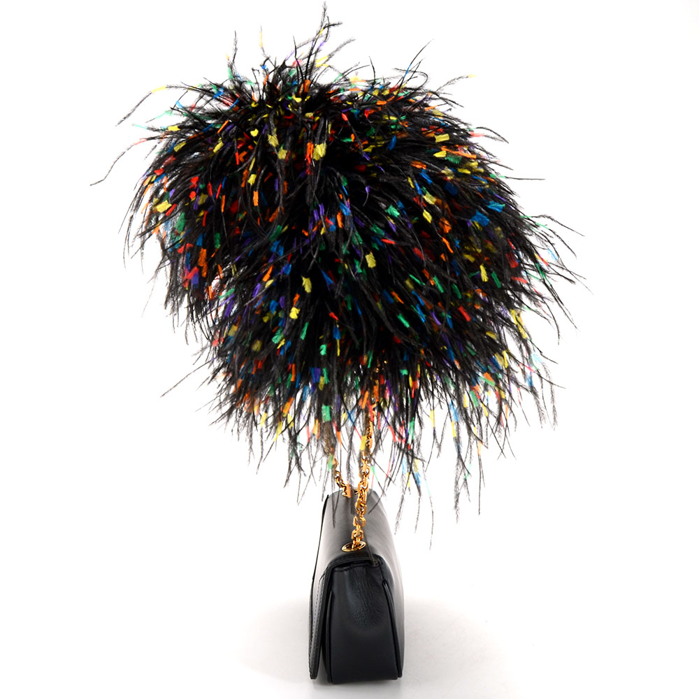 Christain Louboutin of Paris Artemis Black Calf Leather Shoulderbag with Ostrich Feathers, New with Tag