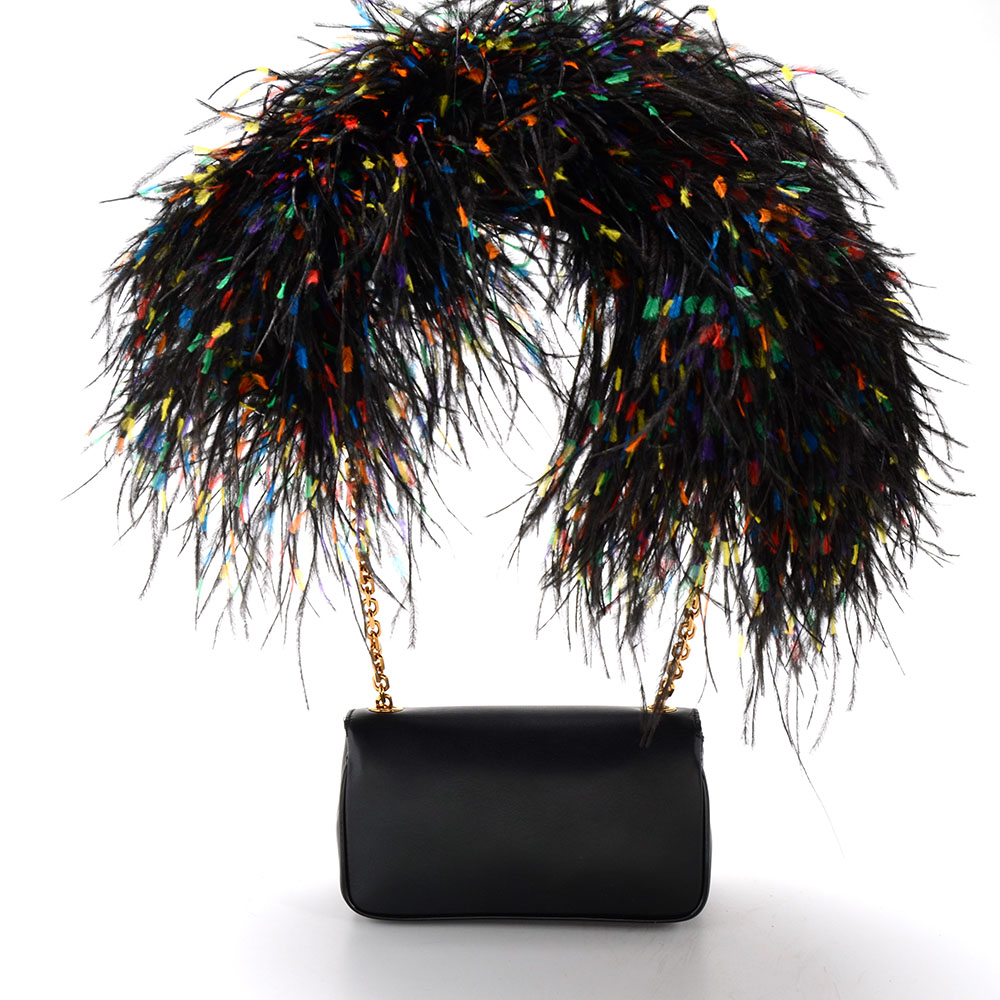 Christain Louboutin of Paris Artemis Black Calf Leather Shoulderbag with Ostrich Feathers, New with Tag