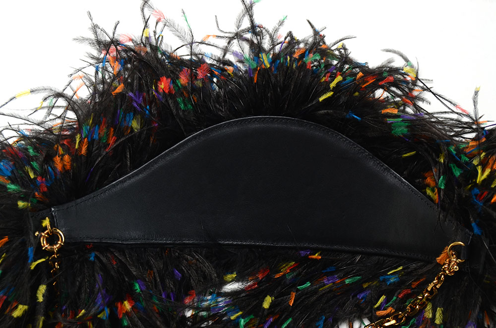 Christain Louboutin of Paris Artemis Black Calf Leather Shoulderbag with Ostrich Feathers, New with Tag