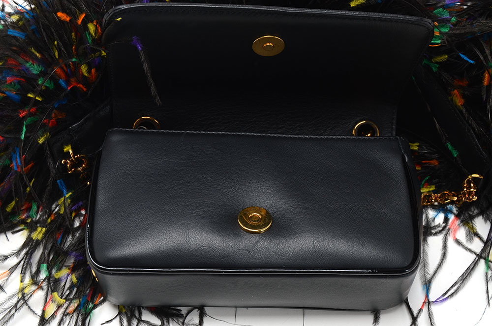 Christain Louboutin of Paris Artemis Black Calf Leather Shoulderbag with Ostrich Feathers, New with Tag