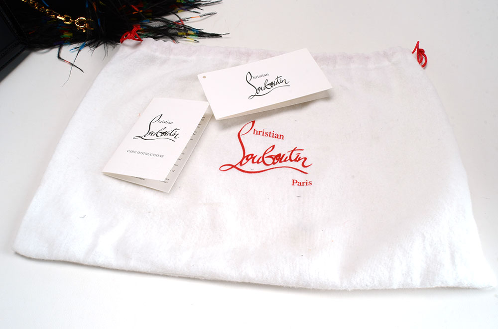 Christain Louboutin of Paris Artemis Black Calf Leather Shoulderbag with Ostrich Feathers, New with Tag