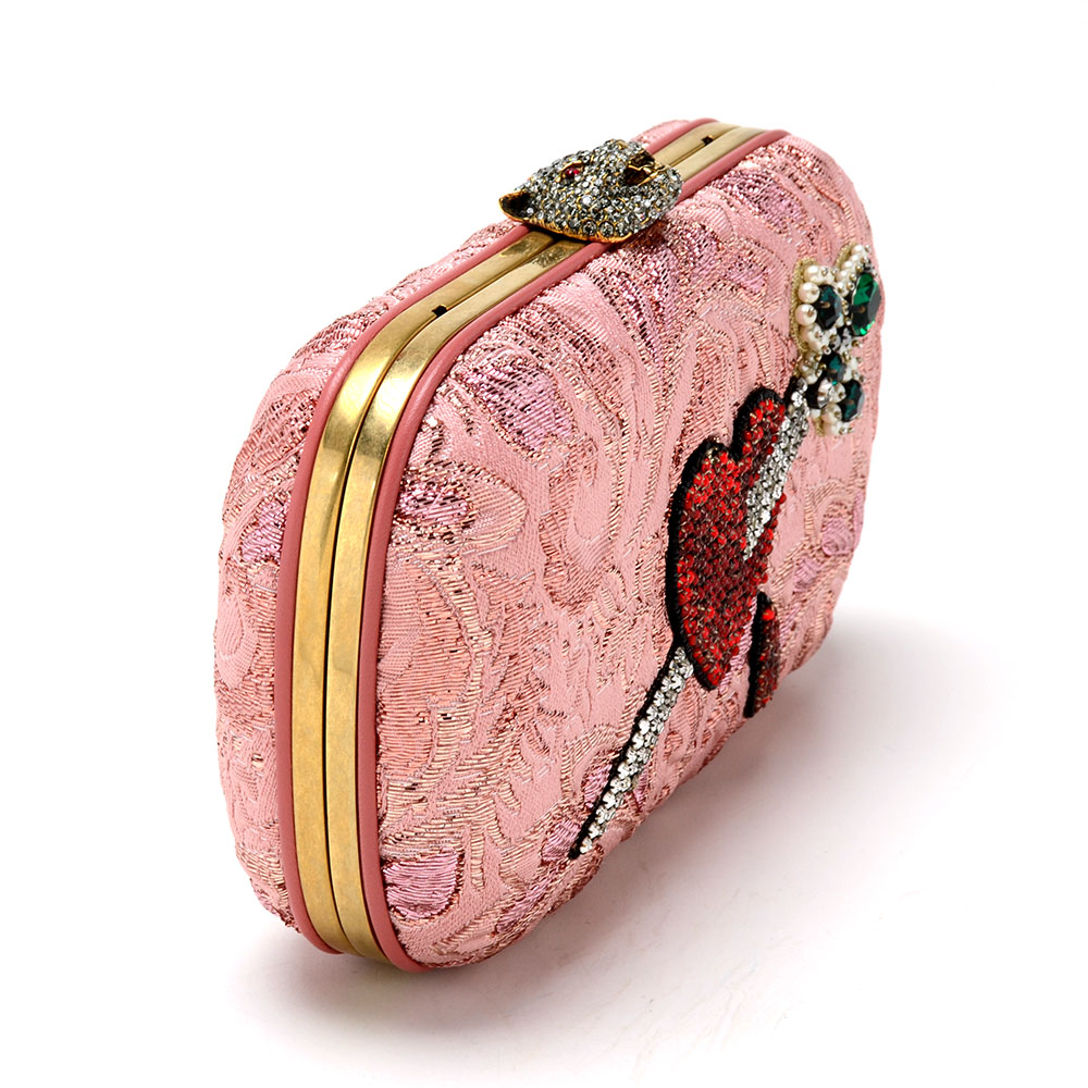 Gucci Broadway Rose Lurex Brocade Embroidered Clutch