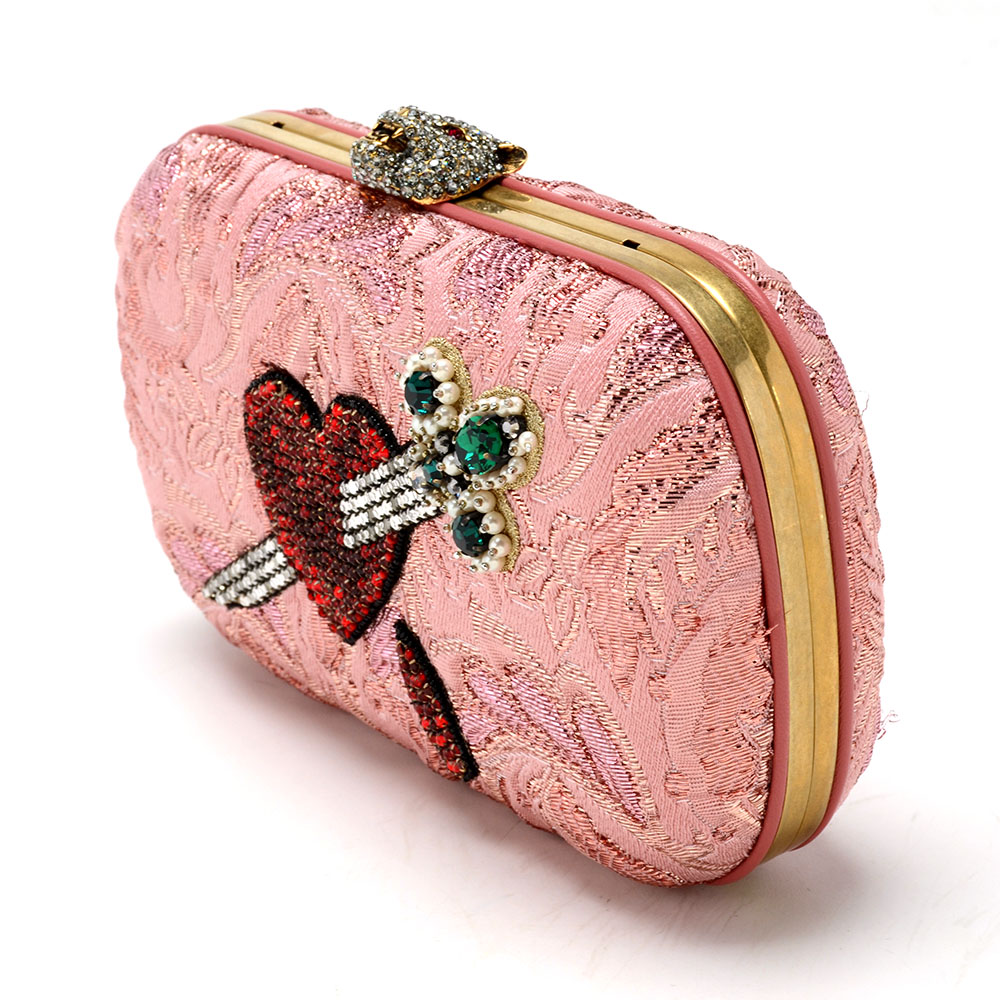 Gucci Broadway Rose Lurex Brocade Embroidered Clutch