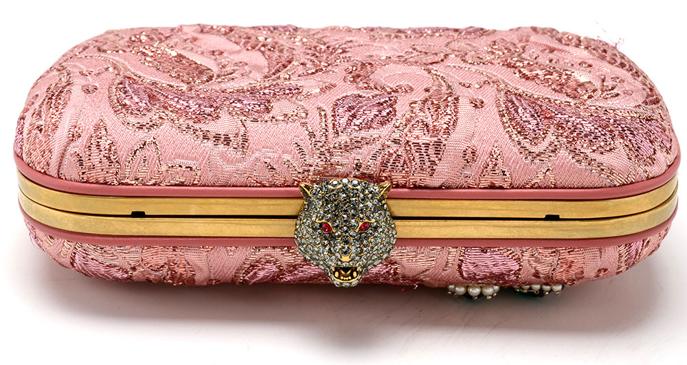 Gucci Broadway Rose Lurex Brocade Embroidered Clutch