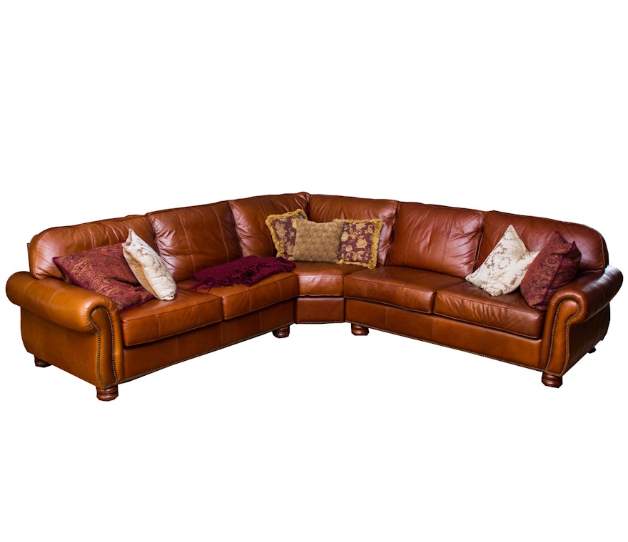 Thomasville "Benjamin" Brown Leather Sectional Sofa