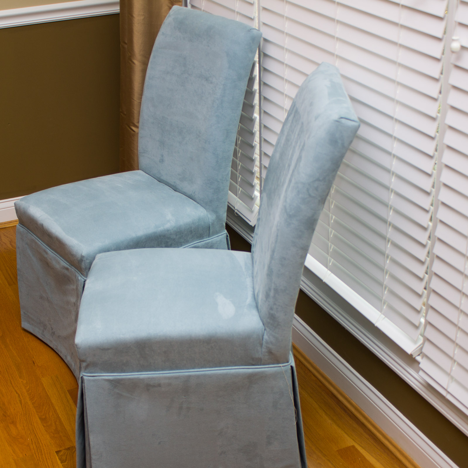 Pair of Pale Blue Microsuede Accent Chairs
