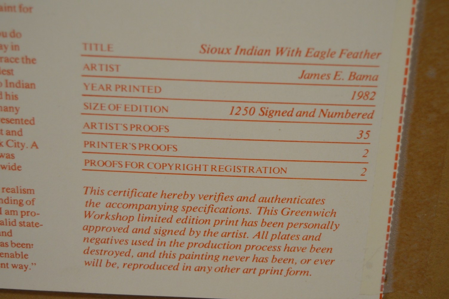James Bama's "Sioux Indian with Eagle Feather"