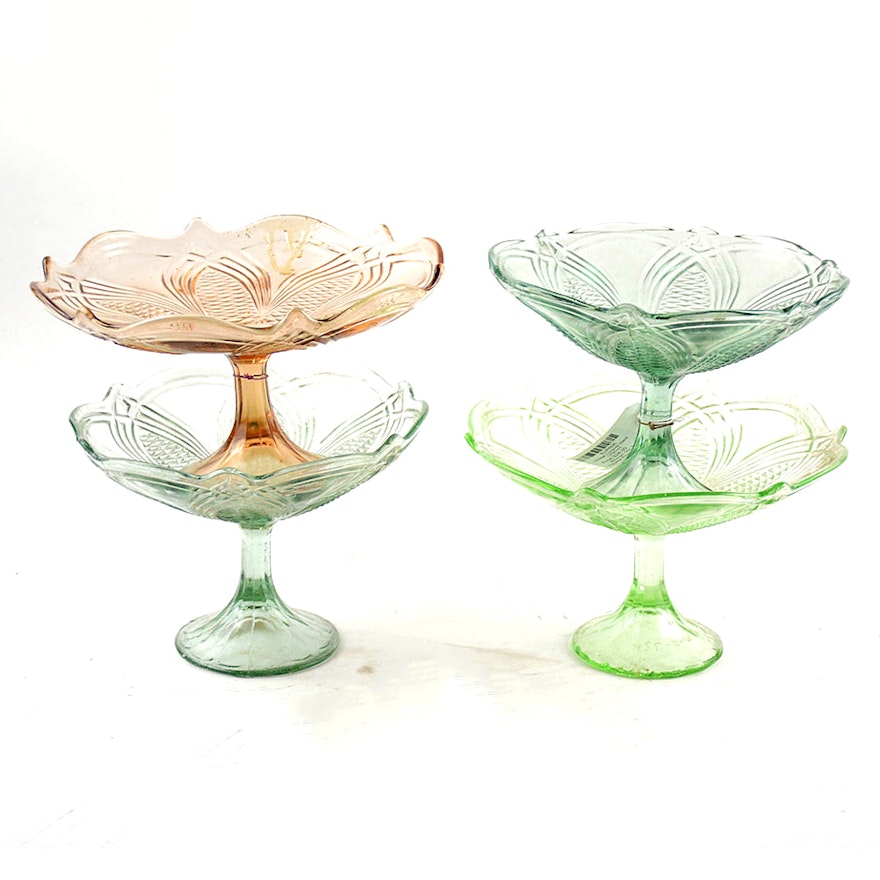 Colored Pressed Glass Compotes