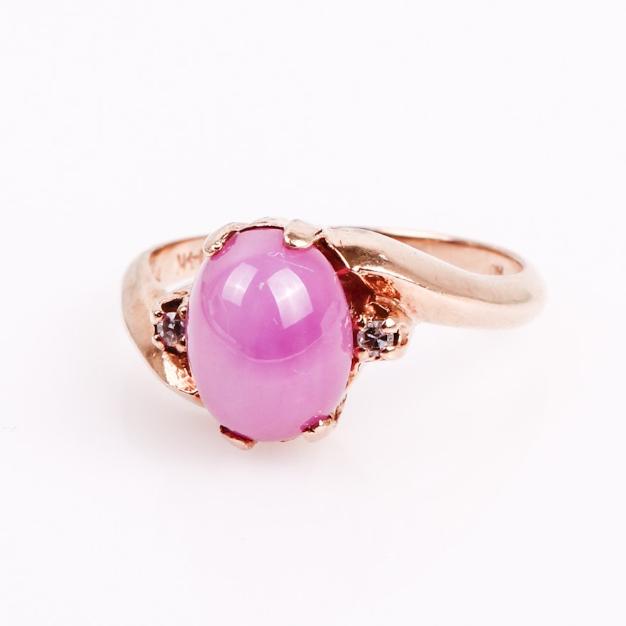 Vintage 14K Yellow Gold, Pink Star Sapphire, and Diamond Ring