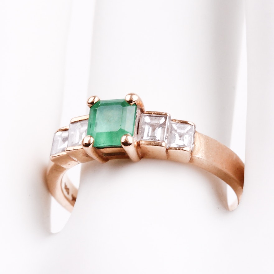 14K Yellow Gold, Emerald, and Diamond Ring