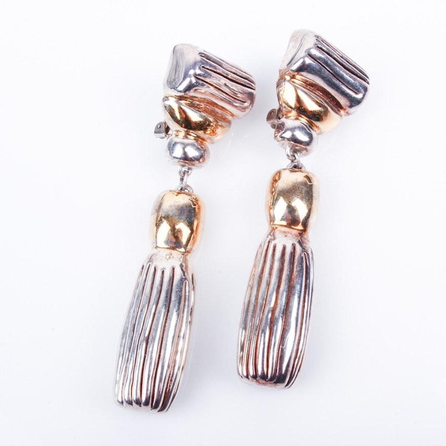 Vintage Two-Tone Sterling Silver On Wax Drop Earrings