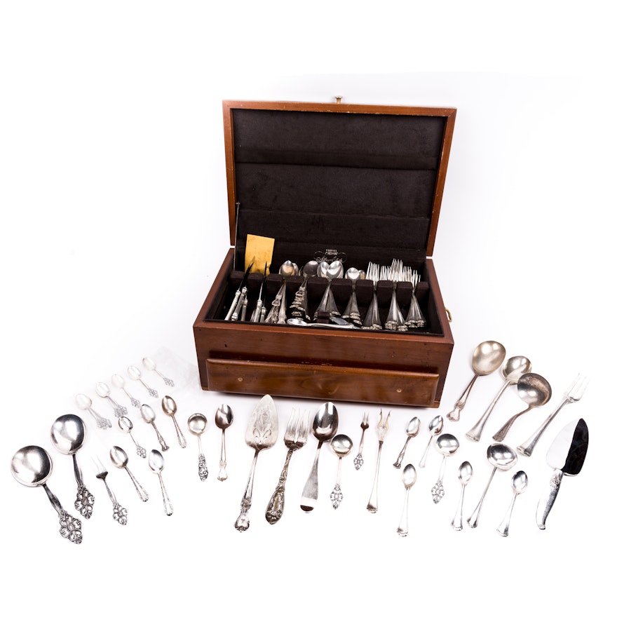 Collection of 830 Silver and Silver Plated Flatware in Chest