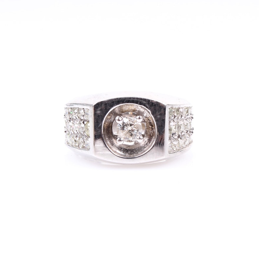 Men's 14K White Gold and Diamond Ring