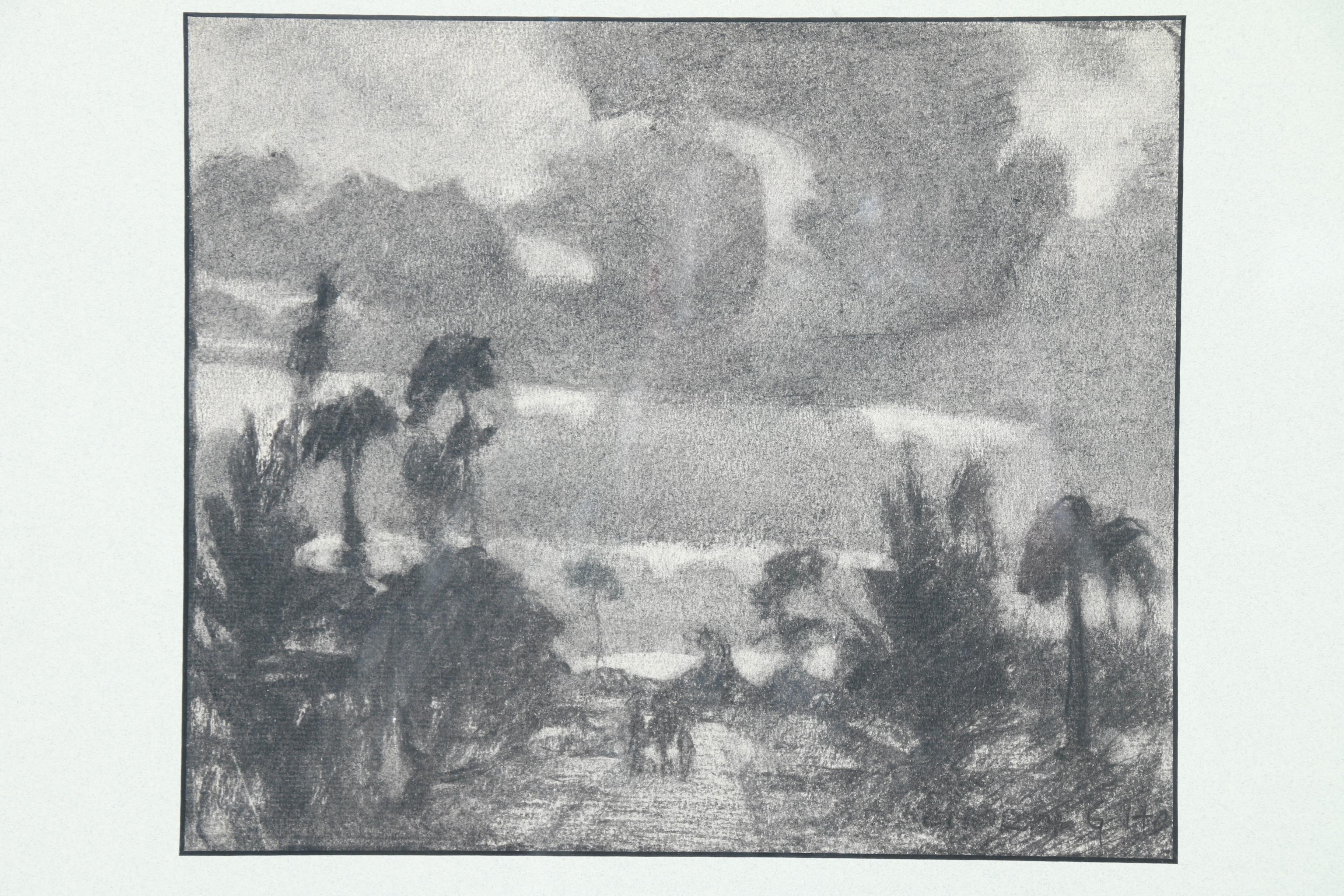 Original Charcoal Landscape "Palms in Fl" by Kenneth Gayoso How