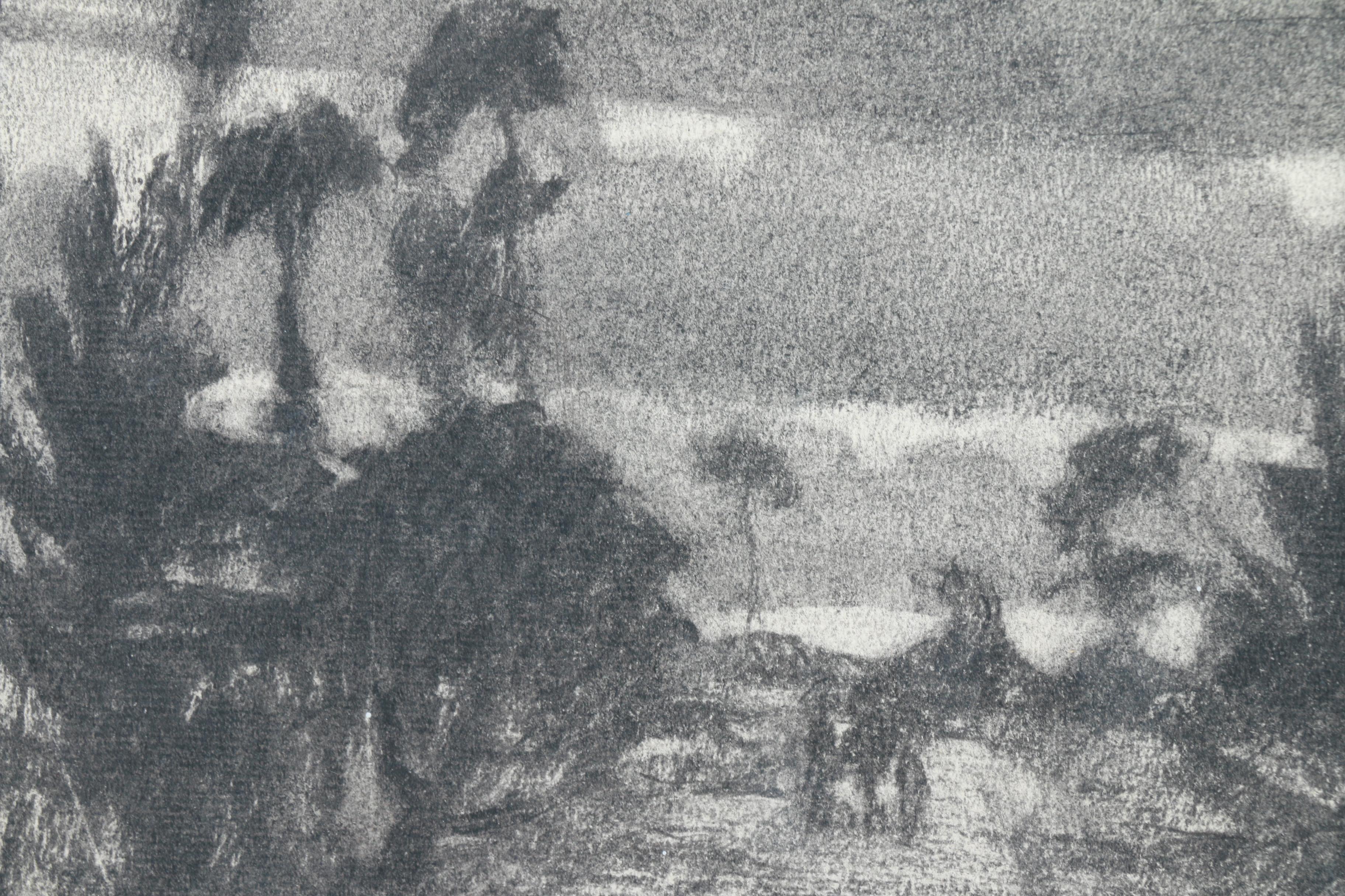 Original Charcoal Landscape "Palms in Fl" by Kenneth Gayoso How