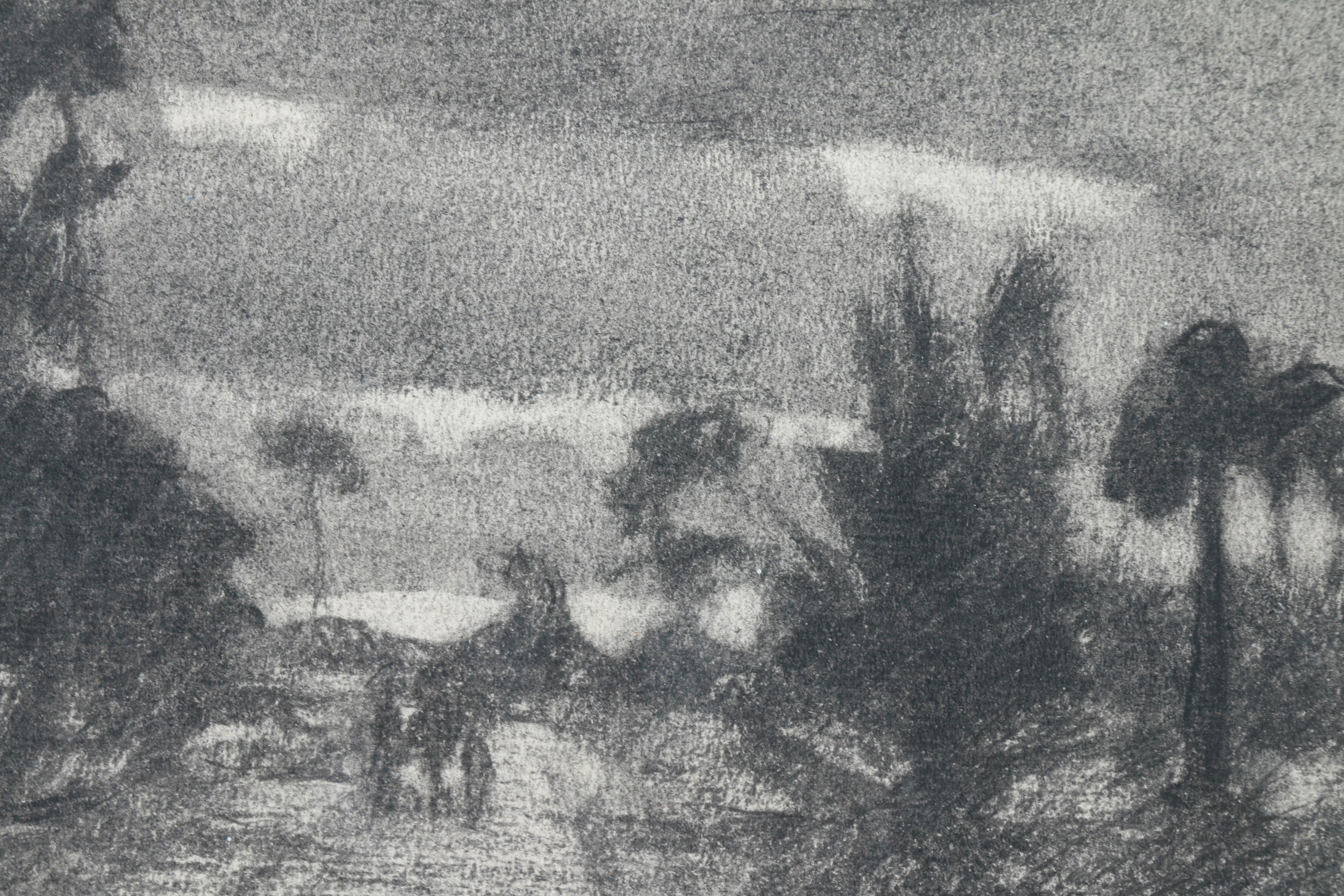 Original Charcoal Landscape "Palms in Fl" by Kenneth Gayoso How