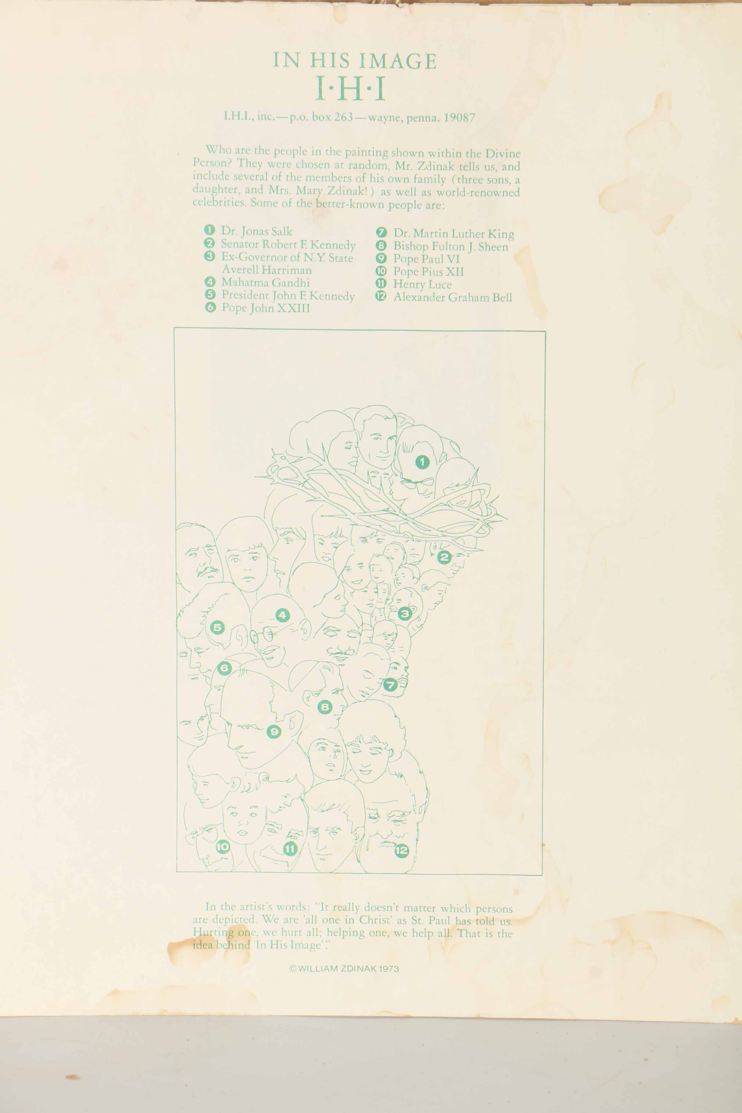 After William Zdinak Offset Lithograph "In His Image"