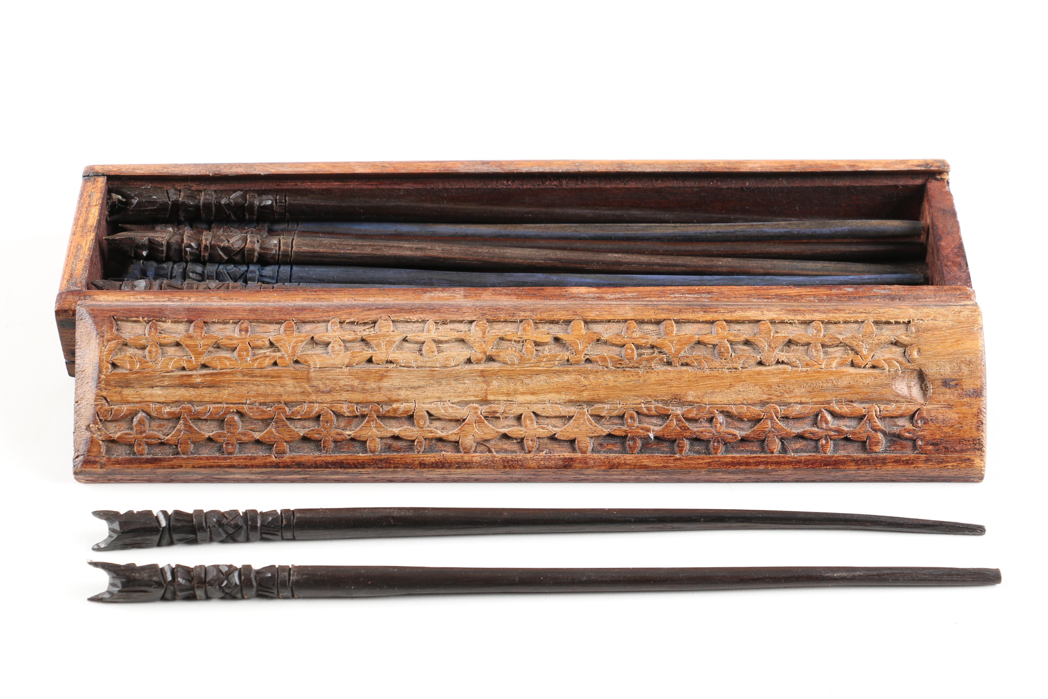 Hand Carved Chopsticks In Wooden Box